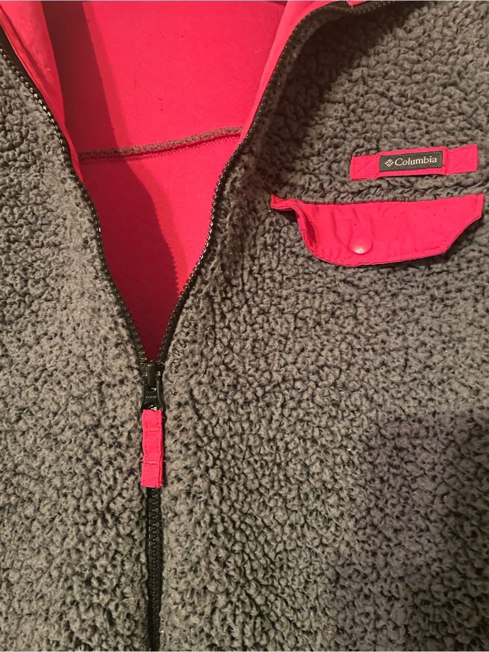 Columbia Grey Sherpa Jacket with Pink Accents
